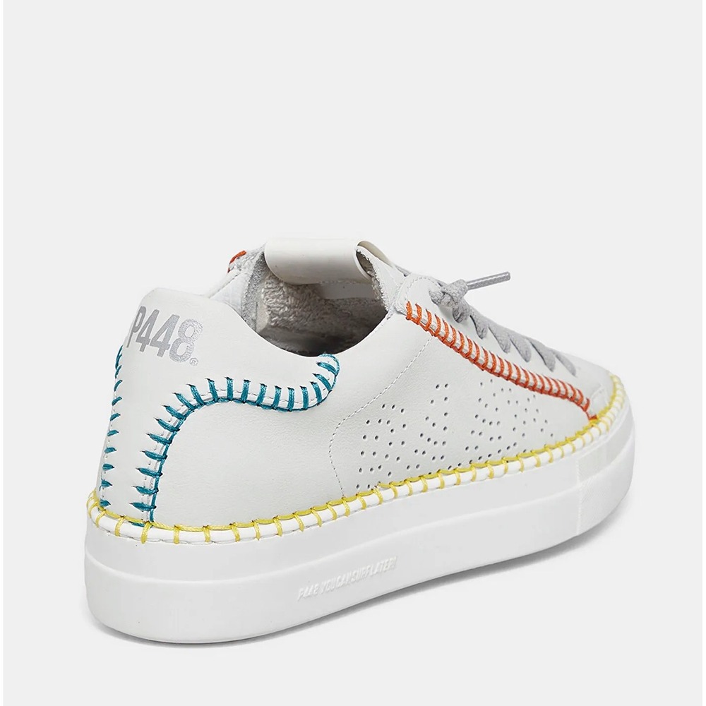P448 Thea Low Top Leather Trainers   6/ 36 Whip Stitch WHITE multi - Picture 5 of 13